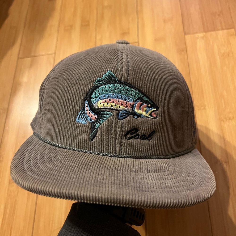 Coal hat NEVER WORN corduroy with fish on it  - one size